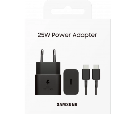 Original wall charger Samsung 25W + cable USB-C - USB-C EP-T2510XBEGEU Black (blister EU)